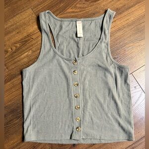 Altar’d State Women's Ribbed Button-Down Tank Top - Sage
